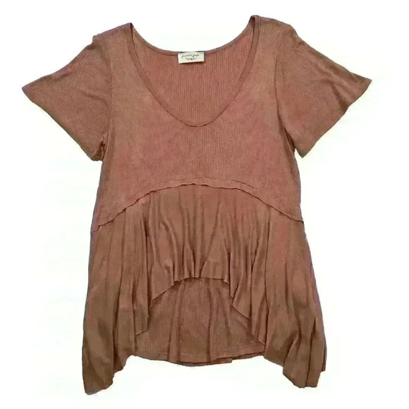 Lavender Field Womens SM Mauve Rayon Draped Tunic Top Short Sleeves Cottagecore - Picture 3 of 10